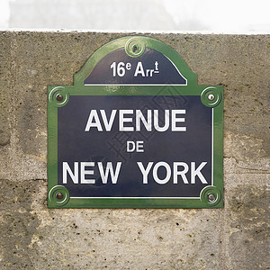 法国巴黎纽约大道街道标志特写图片