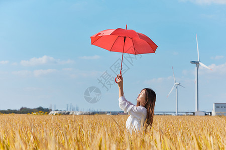 文艺美女手撑红伞高清图片