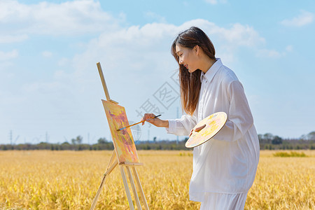 文艺清新美女户外油画写生高清图片