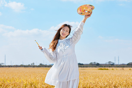 文艺清新美女户外油画写生图片