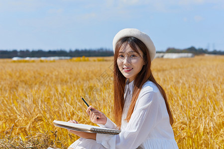 油画田野文艺清新美女户外写生背景