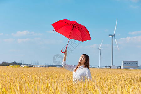 文艺美女手撑雨伞图片