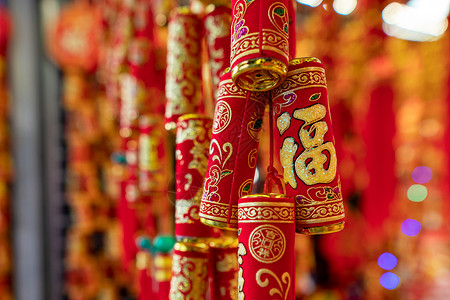 喜庆红素材年货市场红鞭炮挂饰新年装饰背景