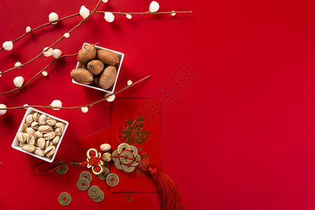 金铜钱新年红包坚果背景