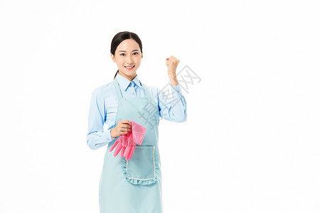 家政服务女性拿着手套鼓舞士气图片
