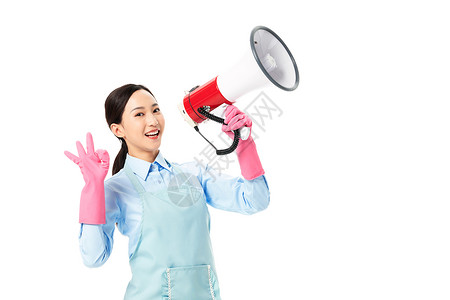 家政服务女性用喇叭喊高清图片