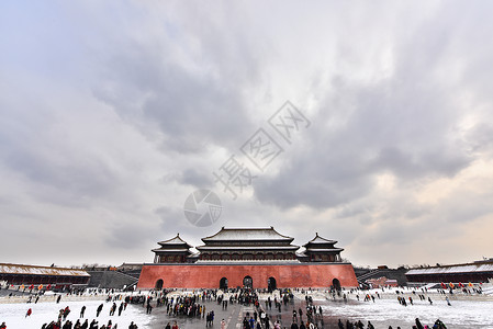 北京故宫博物院的雪景背景图片