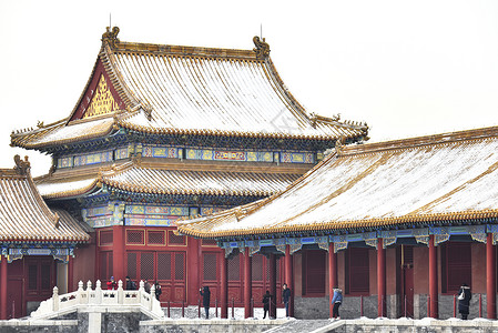 北京故宫博物院的雪景背景图片
