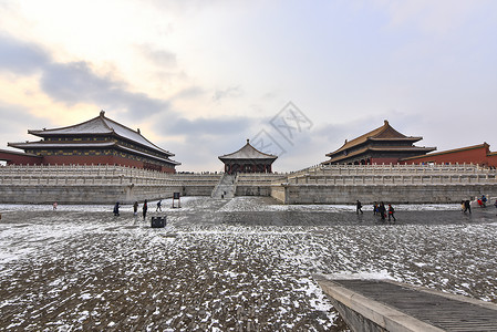 雪中寺庙北京故宫博物院冬季下雪背景