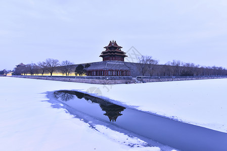 中国风雪景故宫紫禁城角楼的雪景背景