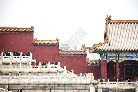 中国风小雪北京故宫博物院的雪景背景