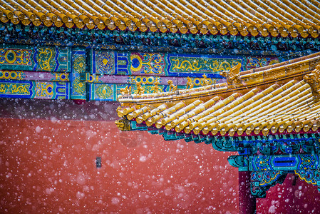 下雪庭院北京故宫博物院的雪景背景