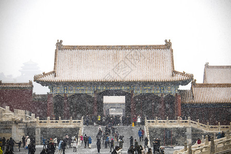 北京故宫博物院的雪景高清图片