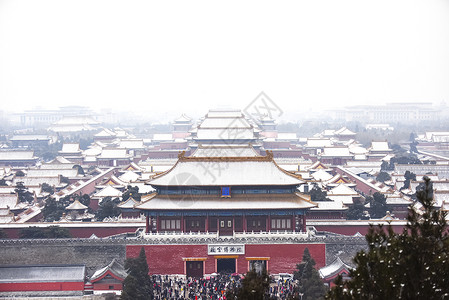 中国风小雪北京故宫博物院的雪景背景