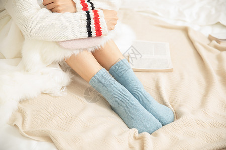 棉袜主图冬季居家女性穿着棉袜保暖背景