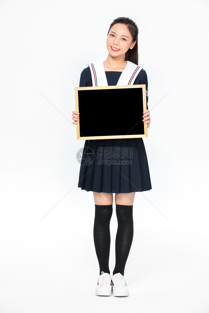 学院风大学生JK服美女拿黑板图片