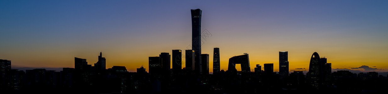 北京地标夜景北京国贸的地标剪影背景