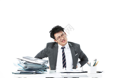 办公室腰痛男性商务工作压力肩膀疼痛背景