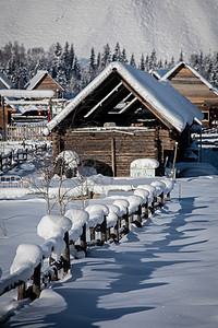 新疆冬季喀纳斯禾木古村落雪景雪乡背景