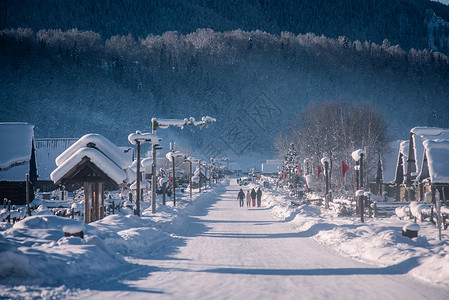 冬天村落新疆冬季喀纳斯禾木古村落雪景雪乡背景
