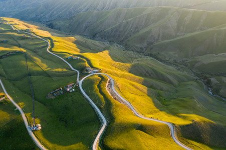 新疆草原山路航拍图片