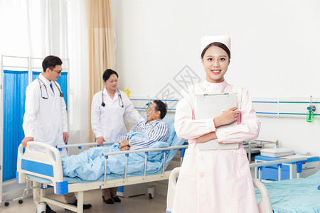 医生护士病房中交流背景图片