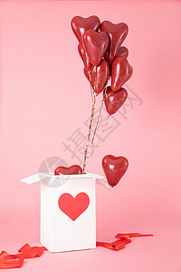 表白气球粉色背景下的情人节礼物盒背景