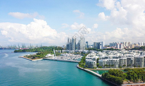 新加坡海岸线风光蓝天白云高清图片素材