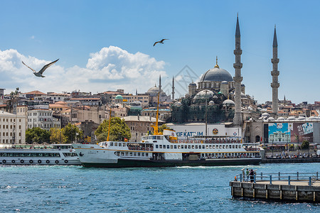 欧亚戴胜欧洲旅游名城土耳其首都伊斯坦布尔城市建筑风光背景