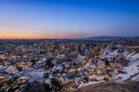 夜景卡贴素材土耳其帕多西亚格雷梅村日落夜景背景