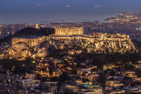 希腊山希腊雅典卫城夜景背景