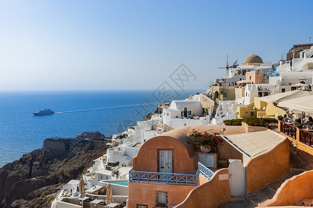 希腊著名爱琴海海岛圣托里尼伊亚小镇旅游风光高清图片
