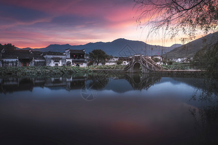 宏村山水田园风光背景图片