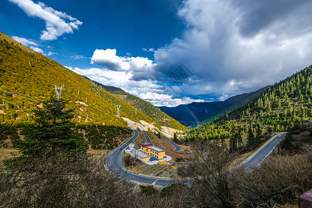 318国道川藏线四川天路十八弯观景点彩虹背景