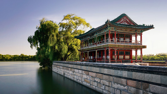 满清八旗北京颐和园满清建筑背景