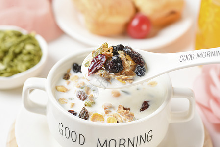 黑白灰水果燕麦早餐烘焙坚果水果早餐背景