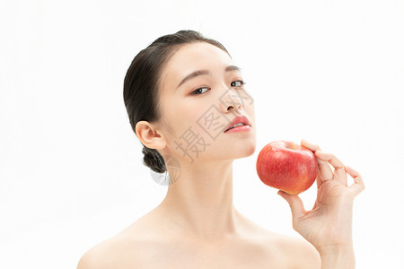 美妆少女与苹果高清图片