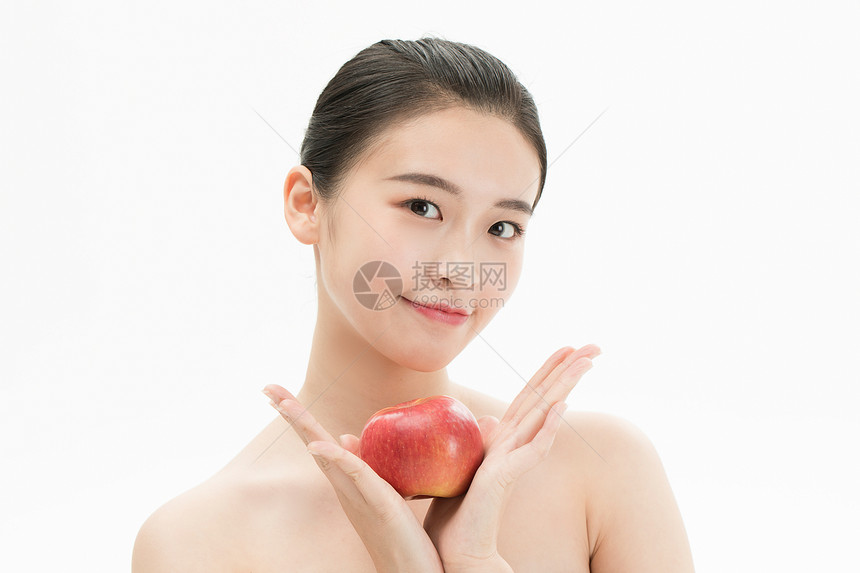 美妆少女与苹果图片