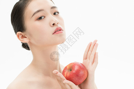 美妆少女与苹果高清图片