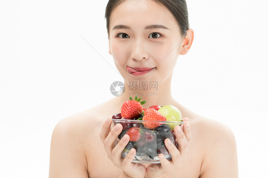 美妆少女与水果图片