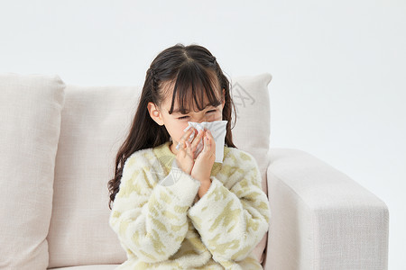流感防治小女孩感冒背景