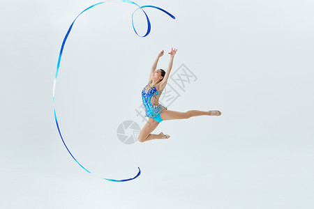 中国体操年轻女性艺术体操动作展示背景