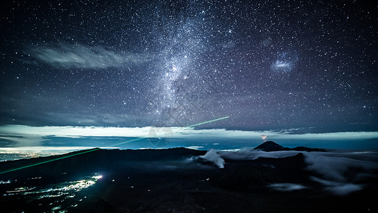 云海星空印尼布罗莫火山星空夜景背景