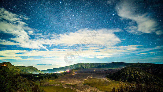 千岛之国印尼布罗莫火山星空夜景背景