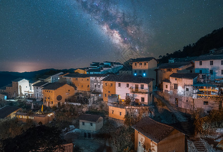 浔阳安徽歙县阳产土楼星空背景