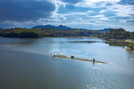 湖钓鱼航拍安徽奇墅湖垂钓背景