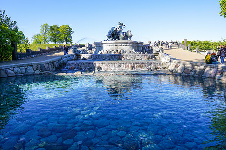 水池喷泉夏季哥本哈根吉菲昂喷泉景观背景