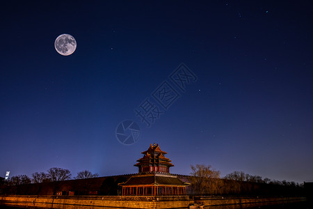 元宵节月亮北京角楼中秋节元宵节夜景背景