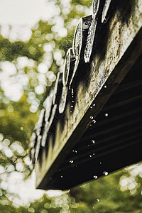 传统节气雨水海报杭州灵隐寺春天下雨的寺庙屋檐背景