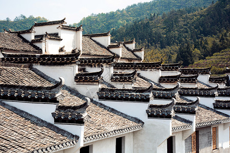 古风山丘安徽西递乡村传统马头墙徽派建筑背景